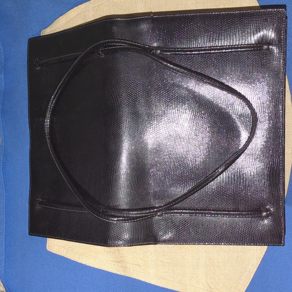 Vintage Peck & Peck Lizard Leather Black Handbag Yellow Asking Only $30 WOW - Picture 4 of 10